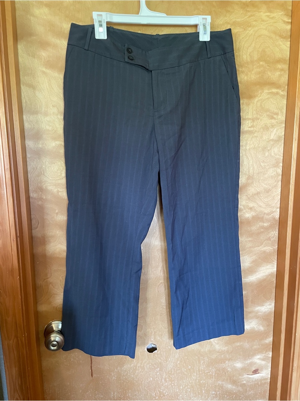 Women's Gray and Navy Pinstripe Dressy Capri Trousers